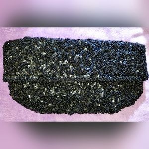 Vintage La Regale beaded black clutch